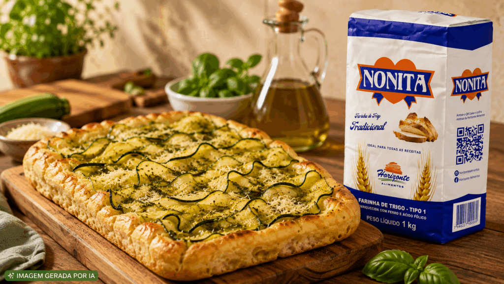 Focaccia de abobrinha com manjericão